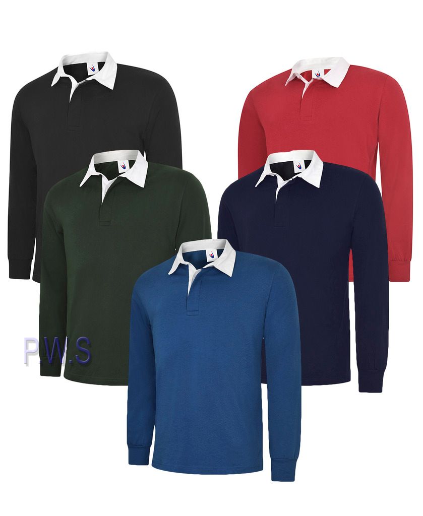 SPORTS WORK CASUAL CASUAL 402 Mens Premium Cotton Rugby Shirt Size XS to 3XL